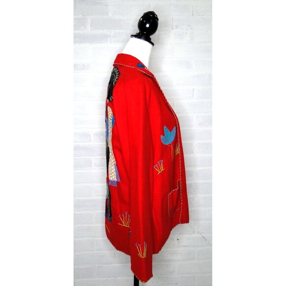 Vintage 40s jacket Wool Medium LOPEZ  MEXICO Embellished FELT Couple On Back Red - Picture 5 of 12